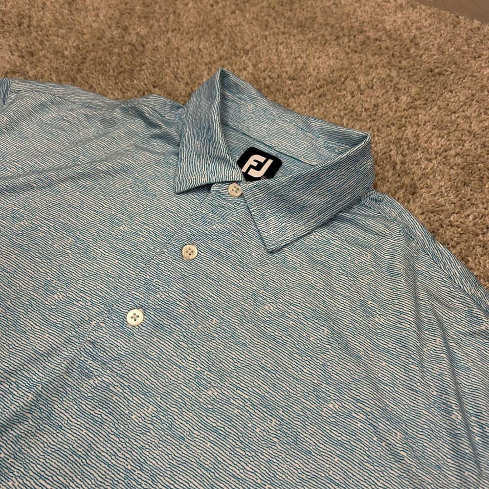 FootJoy Golf Polo XL Blue White Striped Short Sleeve Performance Stretch Shirt